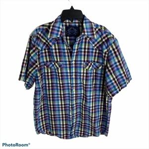 Bruno Plaid Short Sleeve Top Men’s Size Large Blue
